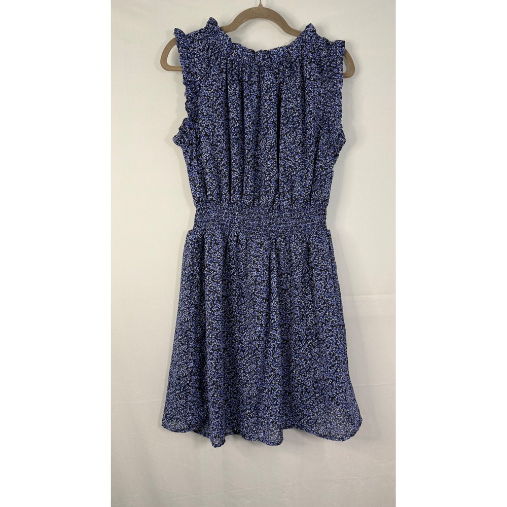 Studio West Floral‎ Mini Dress Womens Small Blue Smocked Waist Ruffle Neck